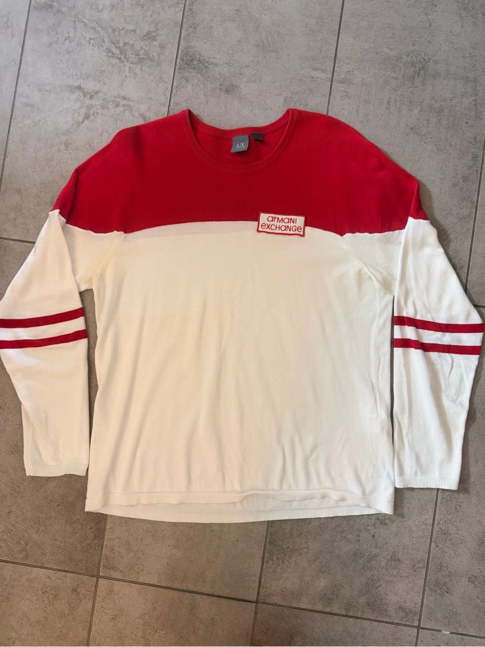 Armani Exchange Red and White Crewneck Sweater